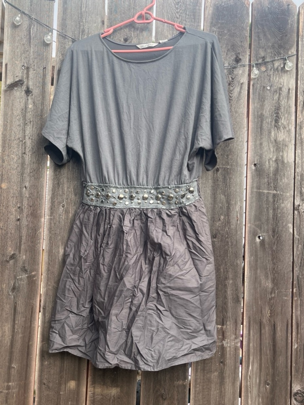 Derek Heart Gray Short Sleeve Studded Waist Mini Dress
